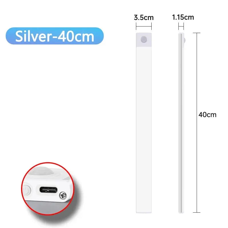 CENSHION USB-C Rechargeable LED Cabinet Light – Dimmable Motion Sensor Bar, 20–60cm