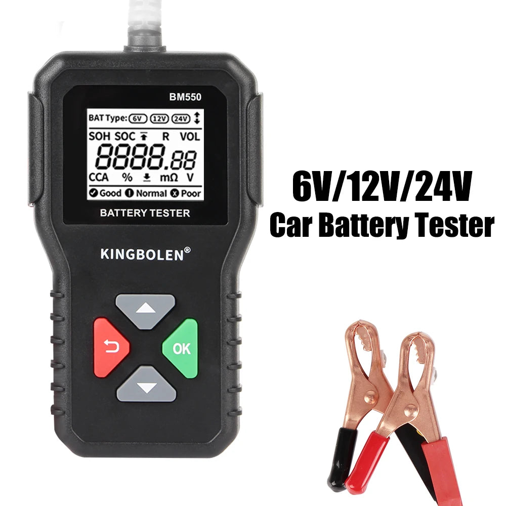 BM550 Car Battery Tester – 100–2000 CCA Analyzer for 6V, 12V & 24V Battery Systems