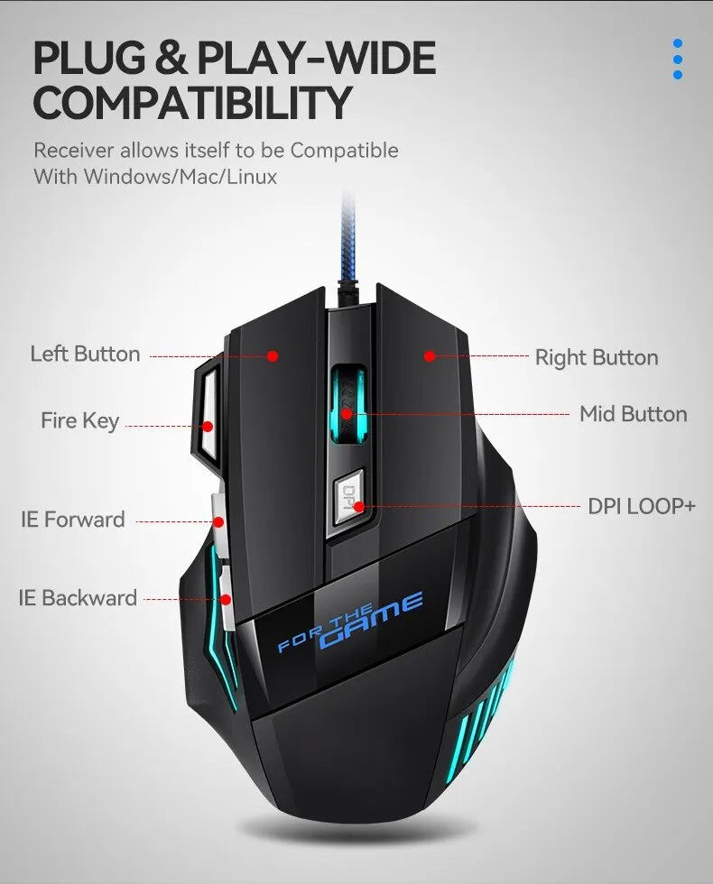 Hyperspeed USB Gaming Mouse – 7D Ergonomic Wired Mouse with RGB Backlighting