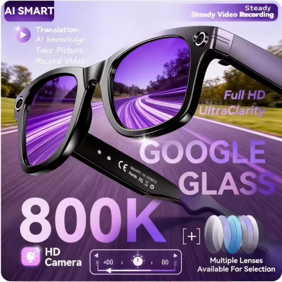 800W AI Smart Glasses – Photo & Video Recording, Smart Translation, Calling & Color-Changing Lenses
