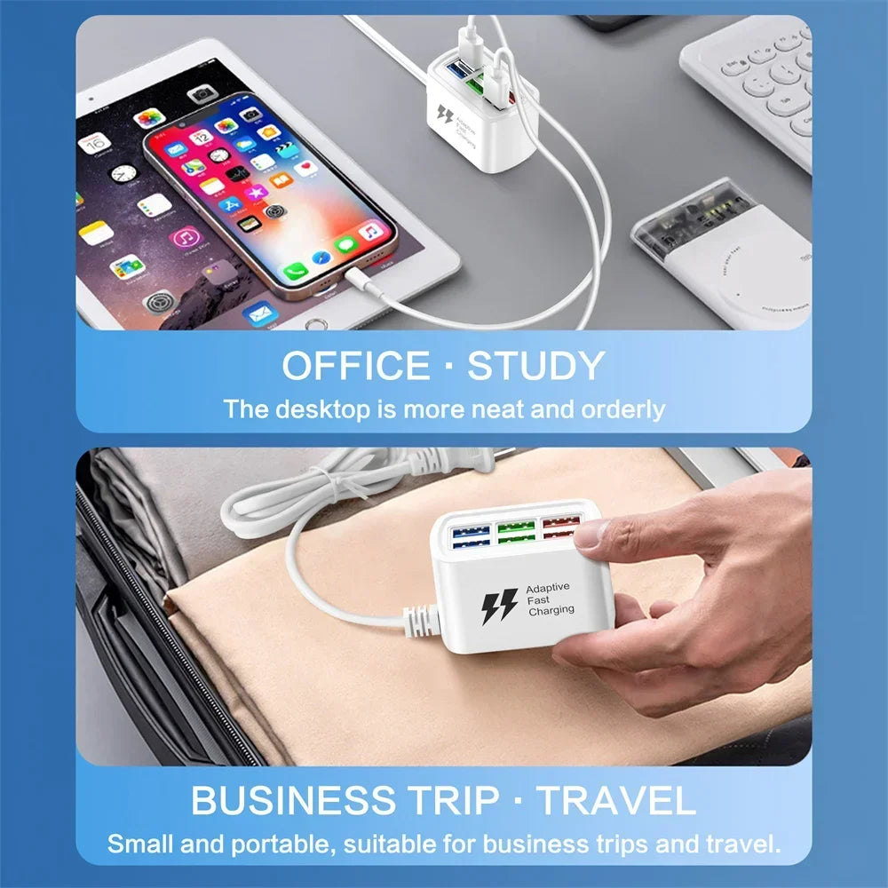 6-in-1 Desktop Charging Station ā USB Charging Hub & Power Strip with 1m Cord