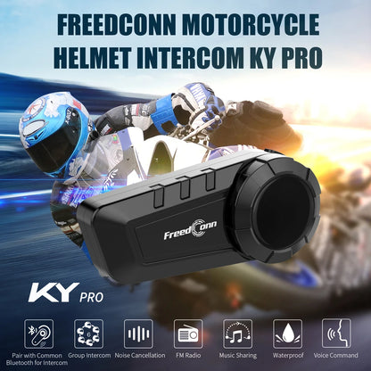 FreedConn KY-Pro Motorcycle Bluetooth Intercom – 6-Rider Helmet Headset with 1000m Range