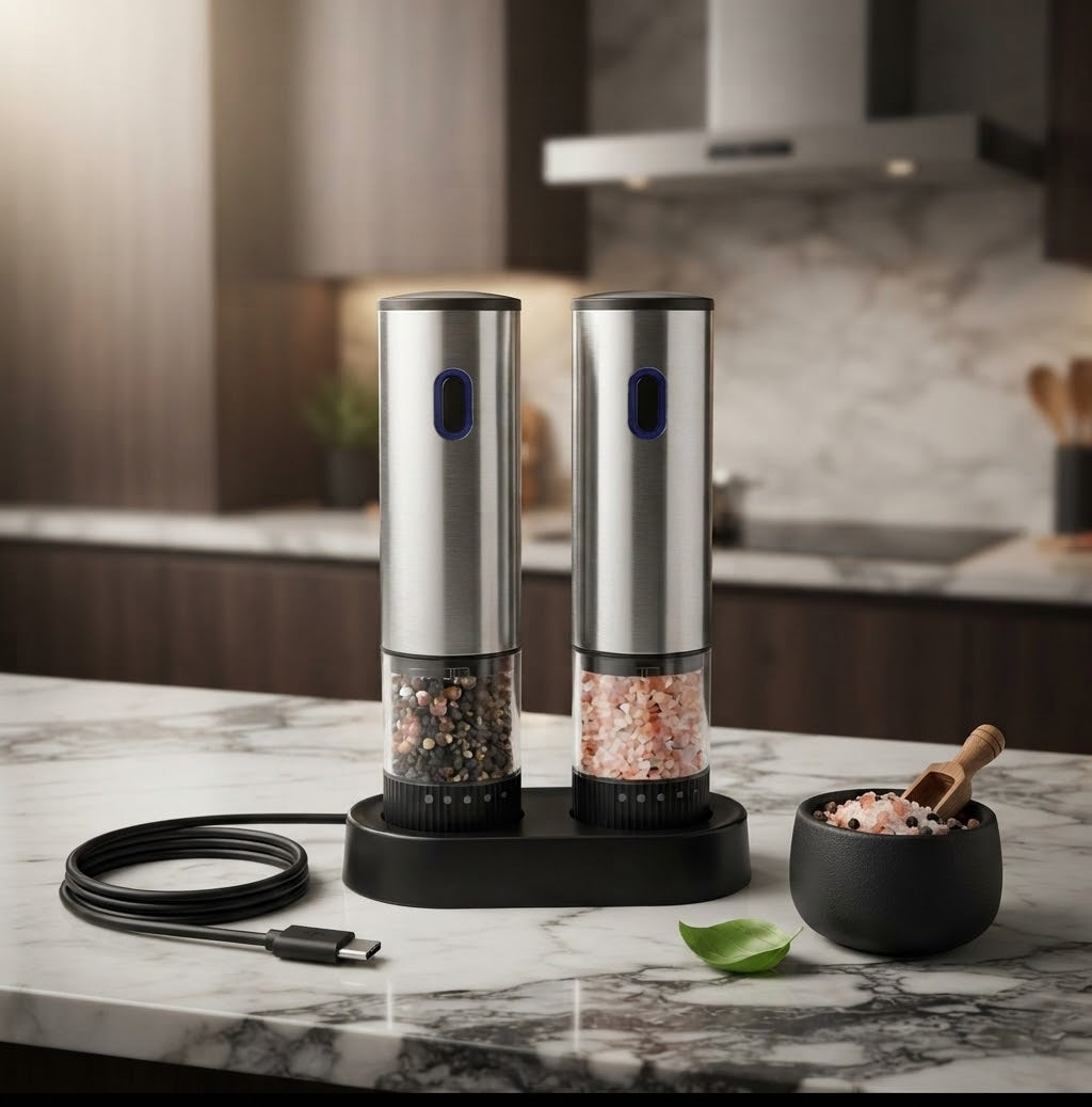 Electric Salt & Pepper Grinder – Rechargeable Automatic Pepper Mill with Adjustable Coarseness