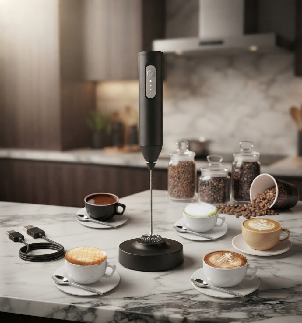 JIZHOU MF101 Mini Milk Frother – 3-Speed Rechargeable Electric Whisk with 11,000 RPM Motor
