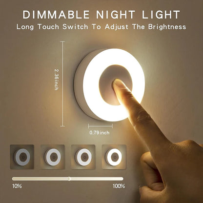 Rechargeable Touch Sensor LED Night Light – 3-Color Dimmable Magnetic Lamp