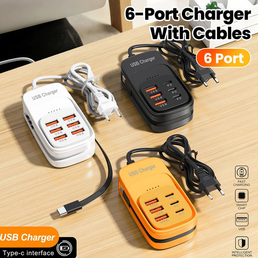 6-in-1 Fast Charging Power Strip – Desktop Charging Station with 3 USB-C PD & 3 USB Ports