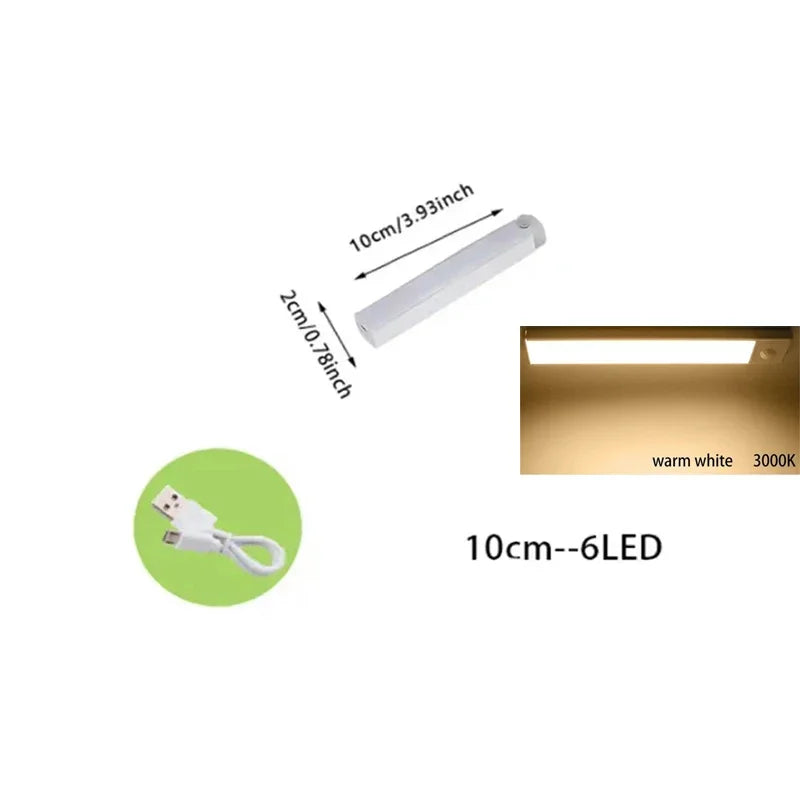 PIR Motion Sensor LED Under Cabinet Lamp – Dimmable Rechargeable Night Light