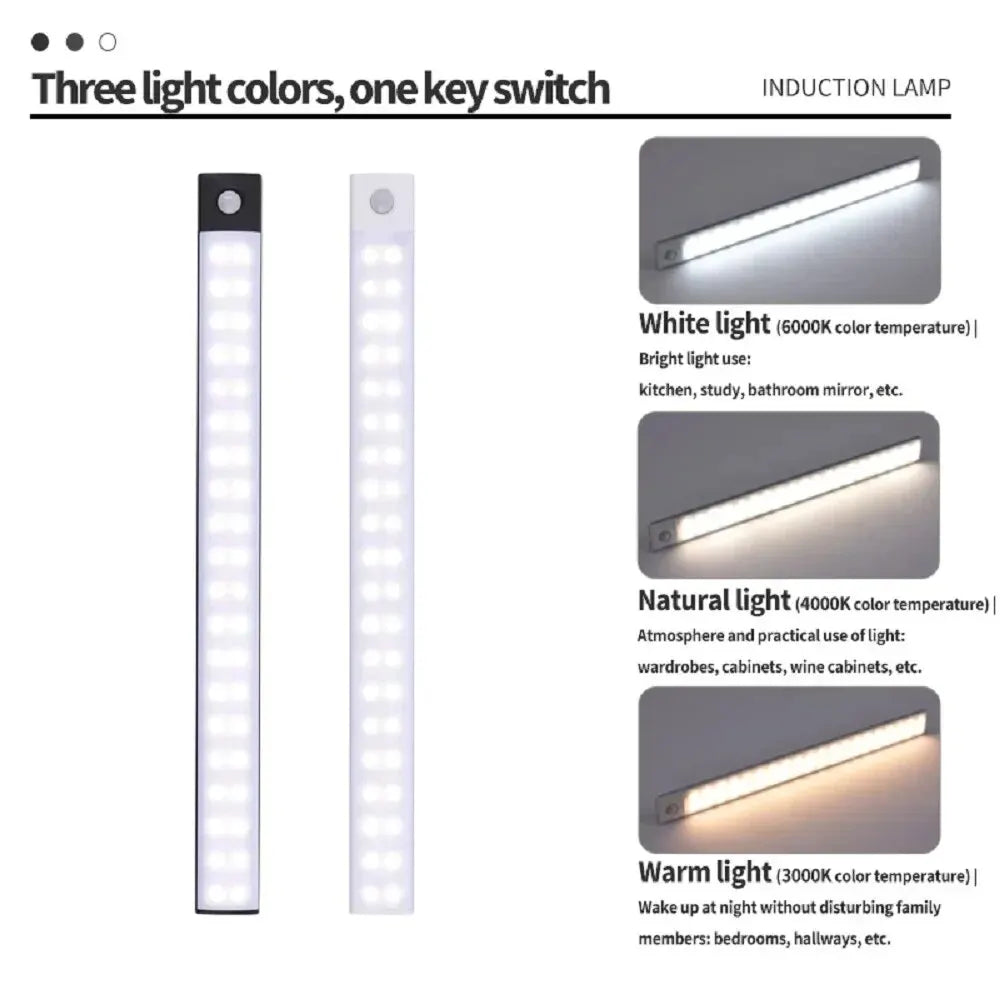 CENSHION USB-C Rechargeable LED Cabinet Light – Dimmable Motion Sensor Bar, 20–60cm