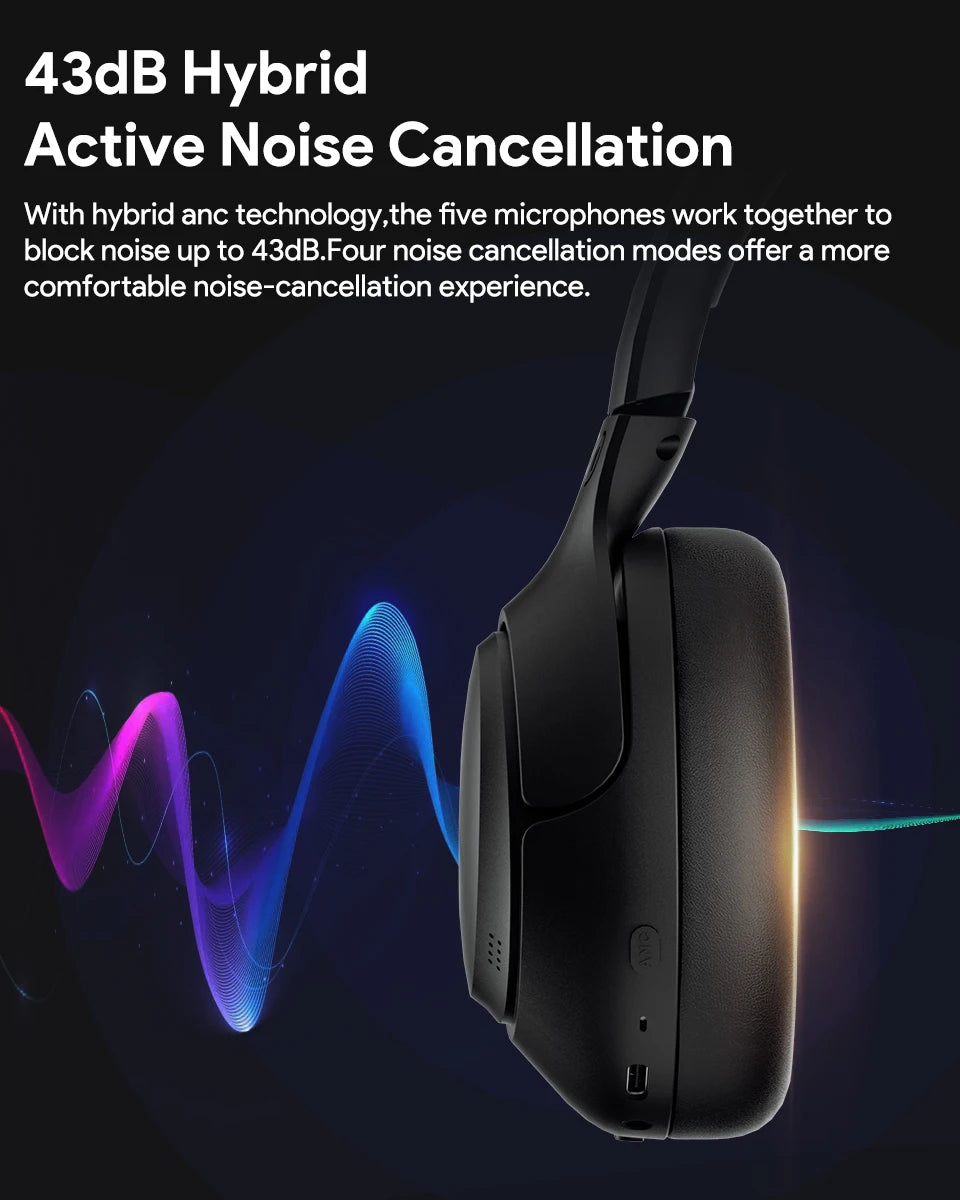 QCY H3 Wireless ANC Headphones – 43dB Hybrid Noise Cancellation, Hi-Res Audio & 60-Hour Battery
