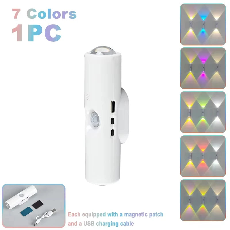 Double-Head RGB Motion Sensor LED Night Light – Rechargeable Magnetic Wall Lamp
