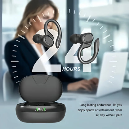 True Wireless Sports Earbuds – Bluetooth Ear Hook Headphones with ANC, Microphone & LED Display