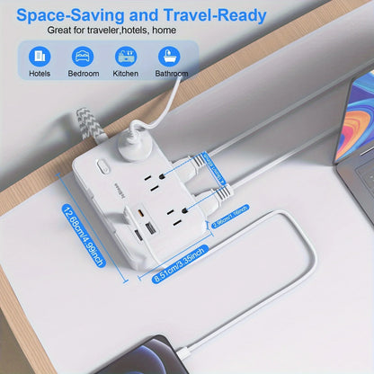 JcBlaon QT660-CU Power Strip – 6 AC Outlets, 4 USB Ports & 1.5m Braided Extension Cord