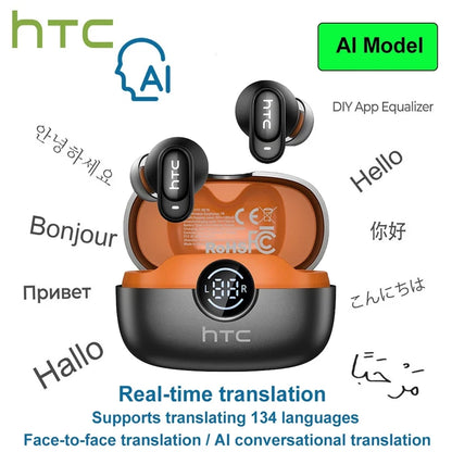 HTC NE79 Real-Time Translation Earbuds – Bluetooth Wireless Earphones with AI Call Noise Reduction & LED Display