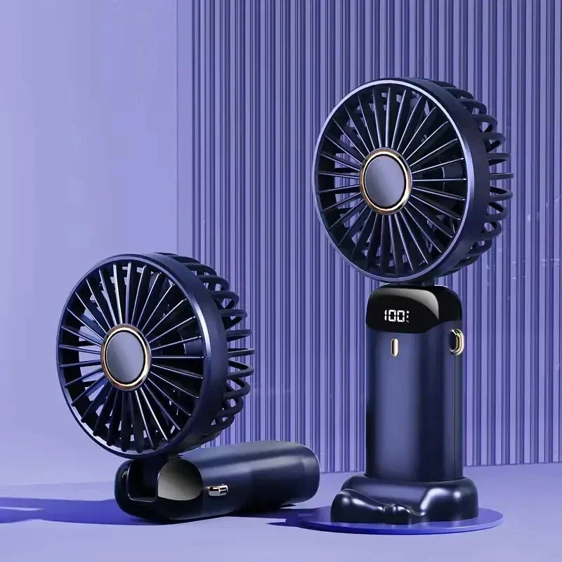 Portable Rechargeable Handheld Fan – 5-Speed Wind, 90° Adjustable, LED Digital Display & Aromatherapy