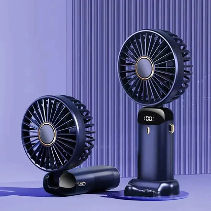 Portable Rechargeable Handheld Fan – 5-Speed Wind, 90° Adjustable, LED Digital Display & Aromatherapy