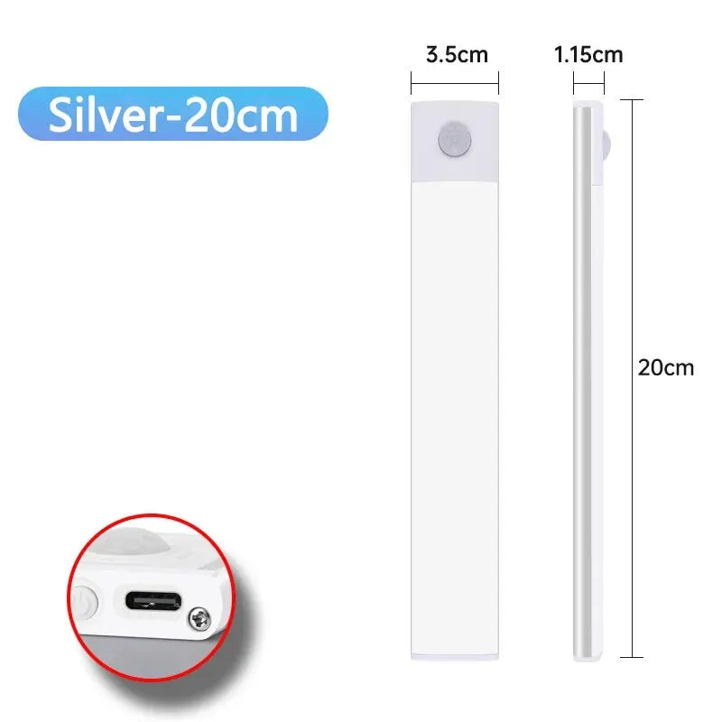 CENSHION USB-C Rechargeable LED Cabinet Light – Dimmable Motion Sensor Bar, 20–60cm