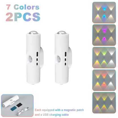 Double-Head RGB Motion Sensor LED Night Light – Rechargeable Magnetic Wall Lamp