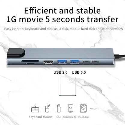 8-in-1 USB-C Hub – 4K HDMI, RJ45 Ethernet, SD/TF Card Reader & USB 3.0