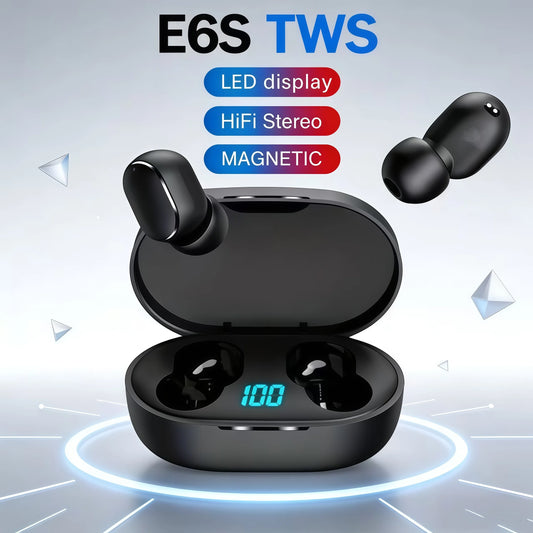 TWS E6S Wireless Bluetooth Earbuds – Noise-Cancelling Headphones with Microphone