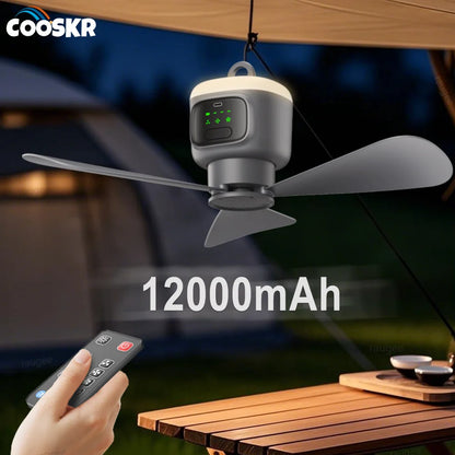 # 12000mAh Portable Ceiling Fan – Rechargeable Outdoor Camping Fan with Remote Control & LED Light