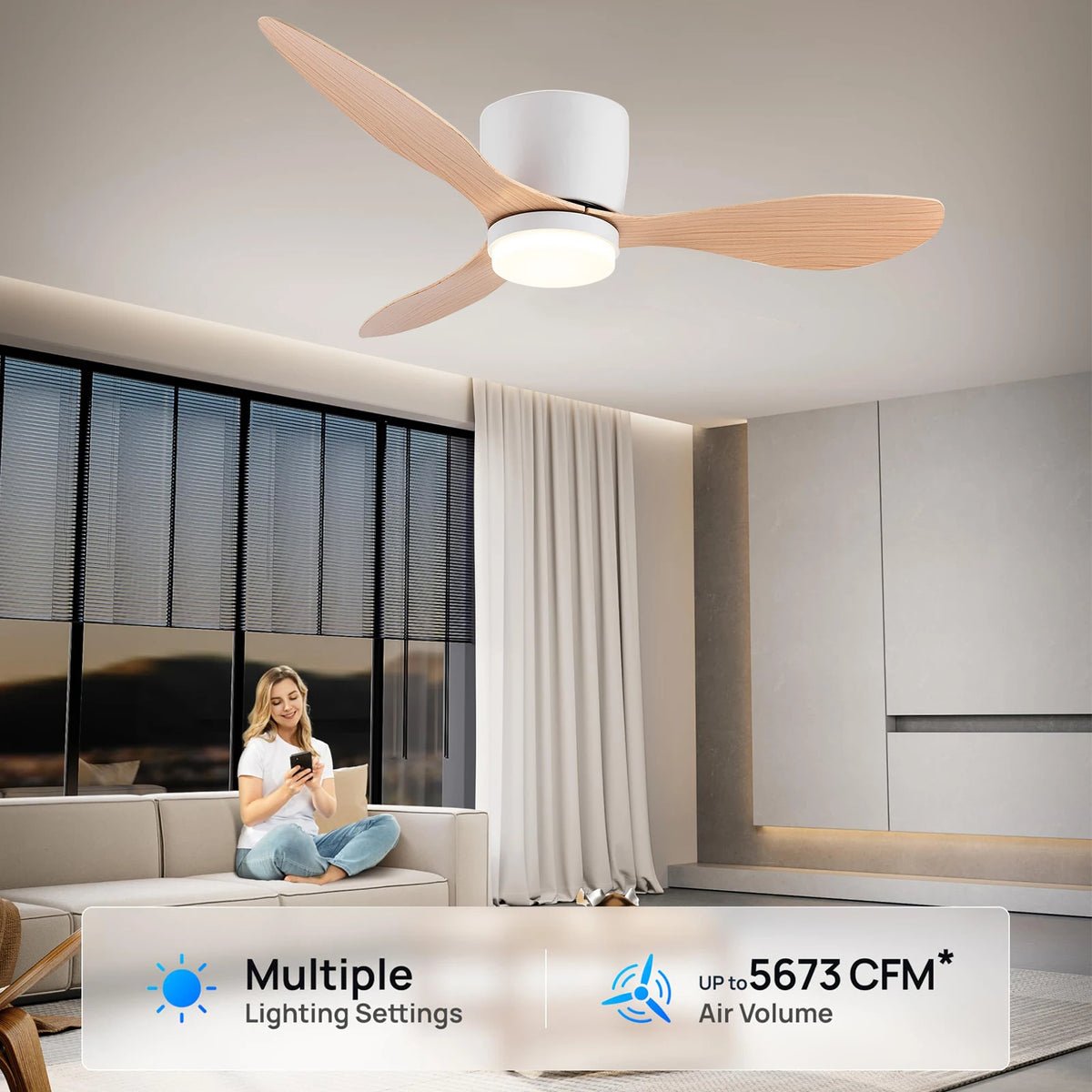 Modern BLDC Ceiling Fan with Light – 6-Speed Reversible Motor, 3CCT Lighting & Remote Control
