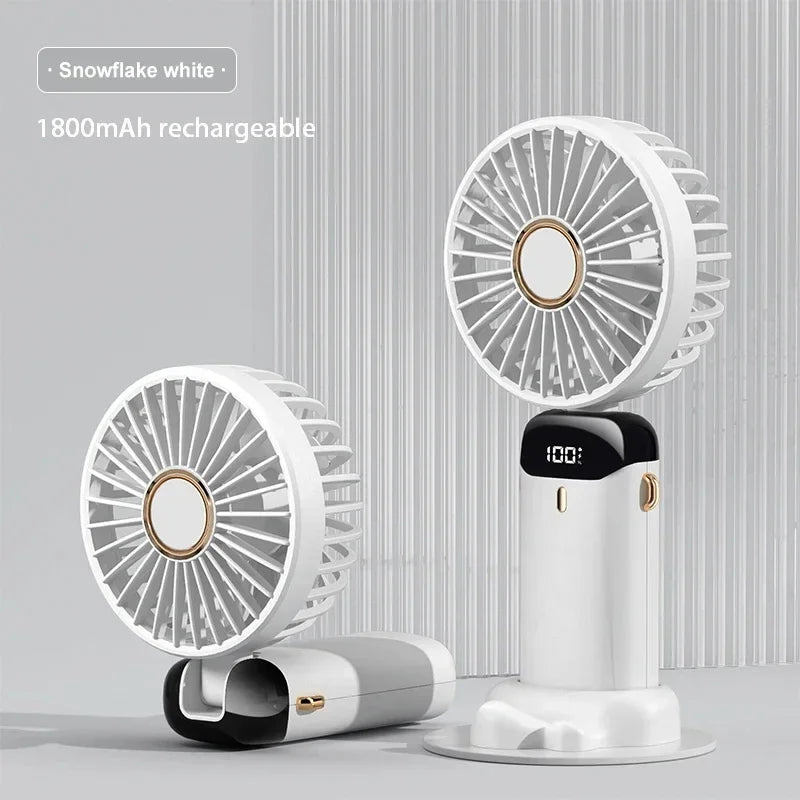 Portable Handheld Mini Fan – 5-Speed Foldable Neck Fan with Phone Stand, Digital Display & 1800mAh Battery