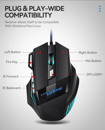 Hyperspeed USB Gaming Mouse – 7D Ergonomic Wired Mouse with RGB Backlighting
