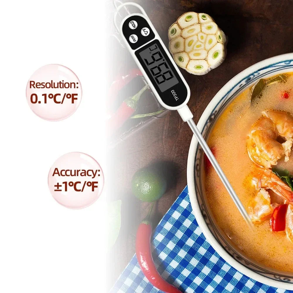 TP300 Digital Food Thermometer – Stainless Steel Probe for Meat, Water, Oil & Baking