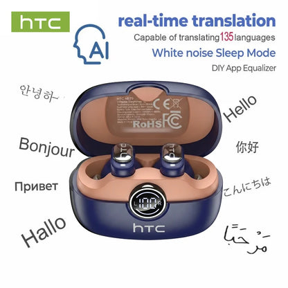 HTC NE79 TWS Bluetooth 6.0 Earbuds – AI Translation, ENC Noise Reduction & LED Display