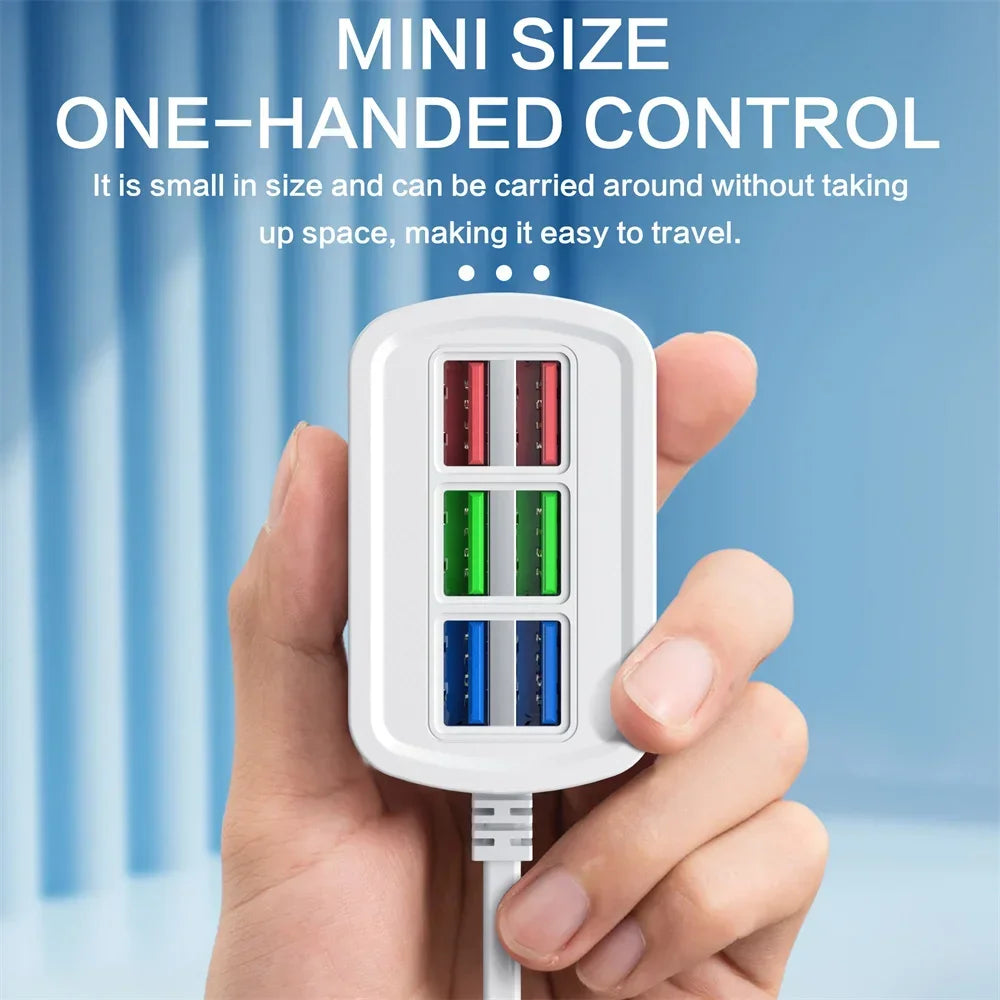 6-in-1 Desktop Charging Station – USB Charging Hub & Power Strip with 1m Cord