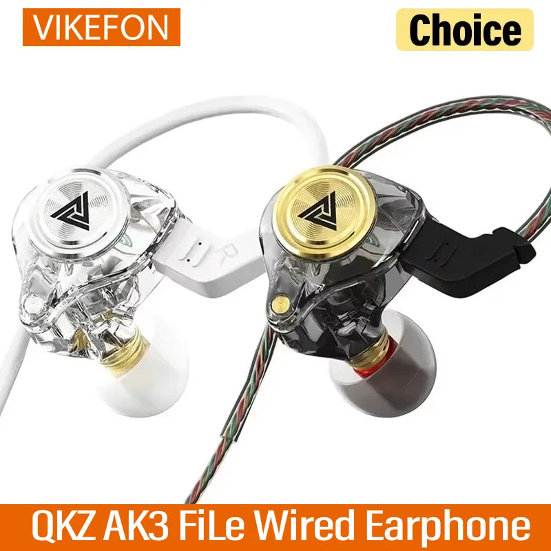 QKZ AK3 FiLe Wired Earphones – In-Ear HiFi Headphones with Microphone