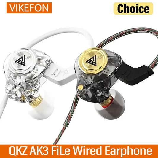 QKZ AK3 FiLe Wired Earphones – In-Ear HiFi Headphones with Microphone