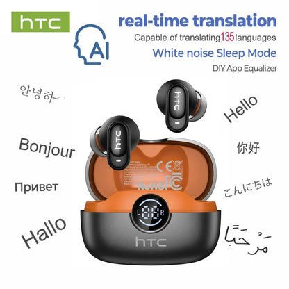 HTC NE79 TWS Bluetooth 6.0 Earbuds – AI Translation, ENC Noise Reduction & LED Display