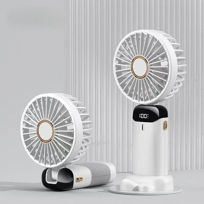 Portable Rechargeable Handheld Fan – 5-Speed Wind, 90° Adjustable, LED Digital Display & Aromatherapy