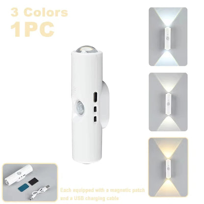 Double-Head RGB Motion Sensor LED Night Light – Rechargeable Magnetic Wall Lamp