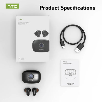 HTC NE79 TWS Bluetooth 6.0 Earbuds – AI Translation, ENC Noise Reduction & LED Display