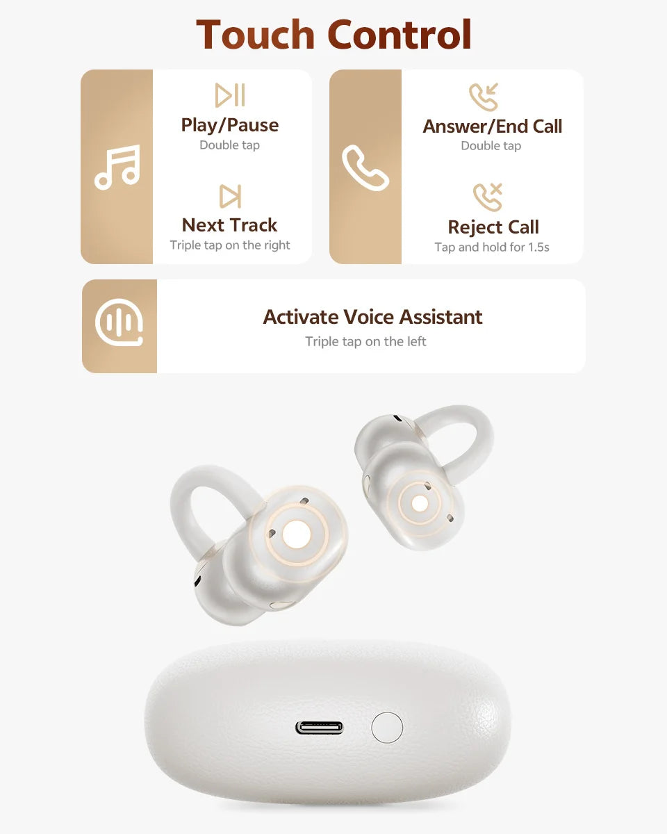QCY Crossky C50 Clip-On Open-Ear Earbuds – Bluetooth 6.0 Wireless Headphones with AI Call Noise Reduction