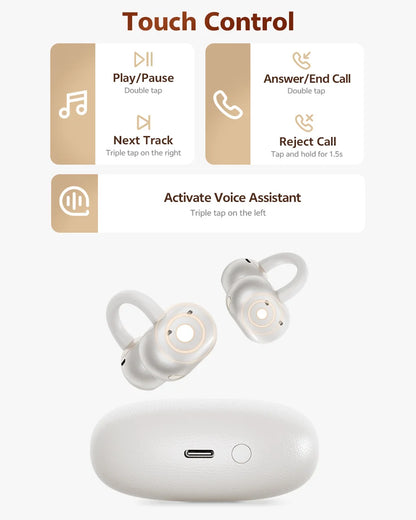QCY Crossky C50 Clip-On Open-Ear Earbuds – Bluetooth 6.0 Wireless Headphones with AI Call Noise Reduction
