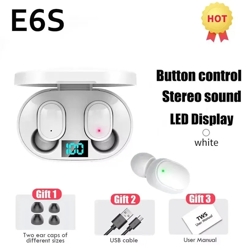 TWS E6S Wireless Bluetooth Earbuds – Noise-Cancelling Headphones with Microphone