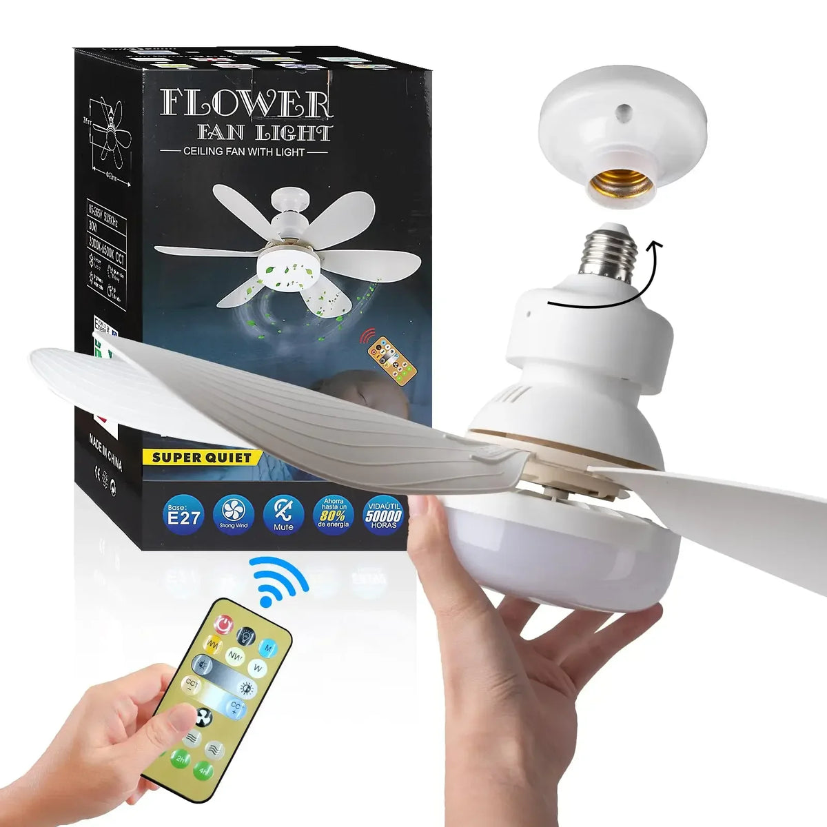 40W LED Ceiling Fan Light – Dimmable E27 Fixture with Remote Control, 85–265V