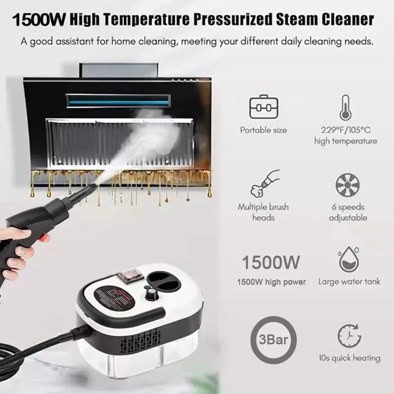 Portable Handheld Steam Cleaner High Temperature Pressurized Steam Cleaning Machine With Brush Heads For Kitchen Car