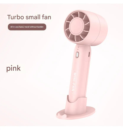 Turbo Mini Handheld Fan – USB Rechargeable Portable Fan with Desktop Stand & Long-Lasting Battery