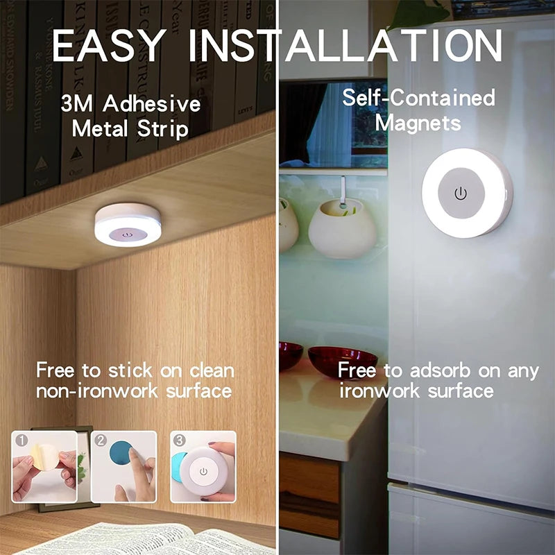 Rechargeable Touch Sensor LED Night Light – 3-Color Dimmable Magnetic Lamp