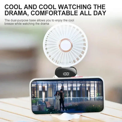 Portable Handheld Mini Fan – 5-Speed Foldable Neck Fan with Phone Stand, Digital Display & 1800mAh Battery