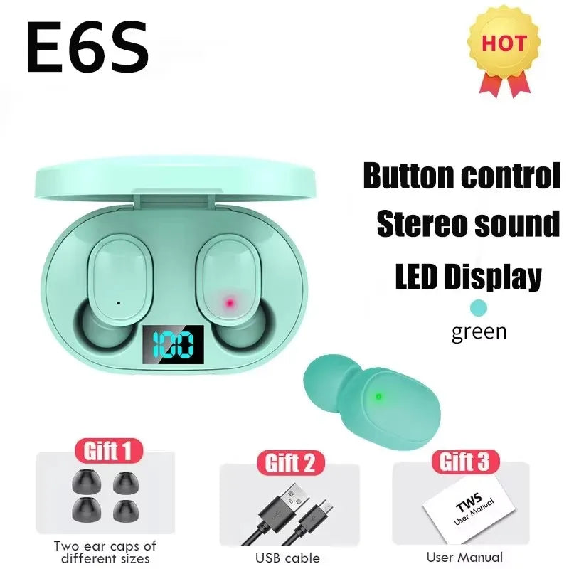 TWS E6S Wireless Bluetooth Earbuds – Noise-Cancelling Headphones with Microphone