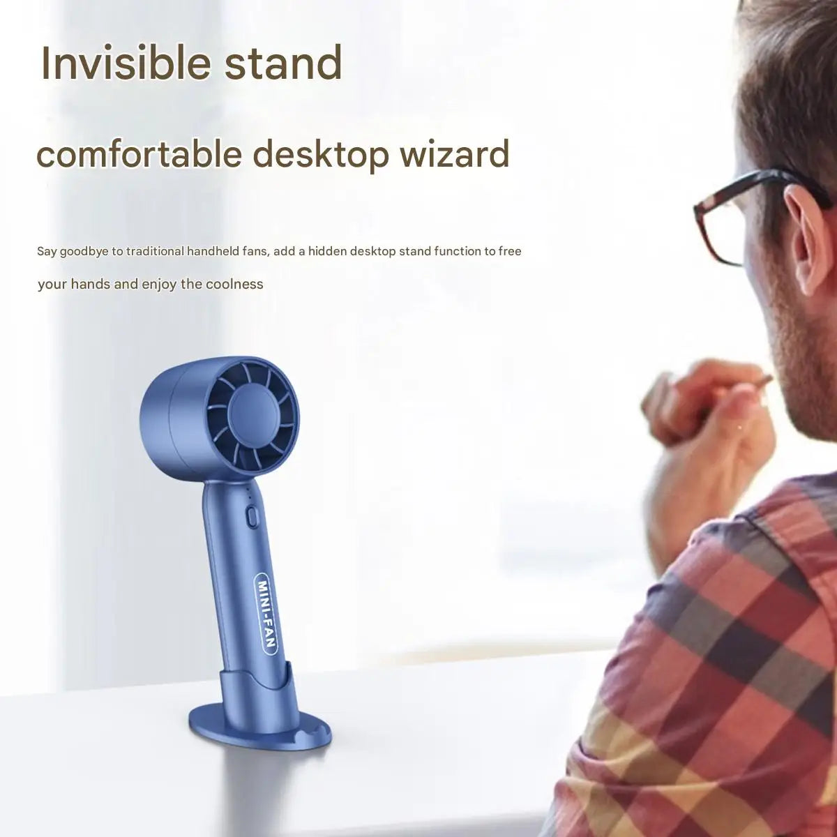 Turbo Mini Handheld Fan – USB Rechargeable Portable Fan with Desktop Stand & Long-Lasting Battery