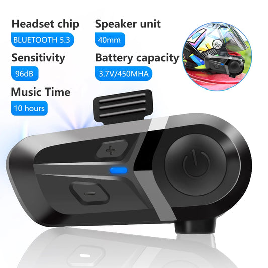 Bluetooth 5.3 Motorcycle Helmet Headset – Wireless Hands-Free Communication & Music Speaker