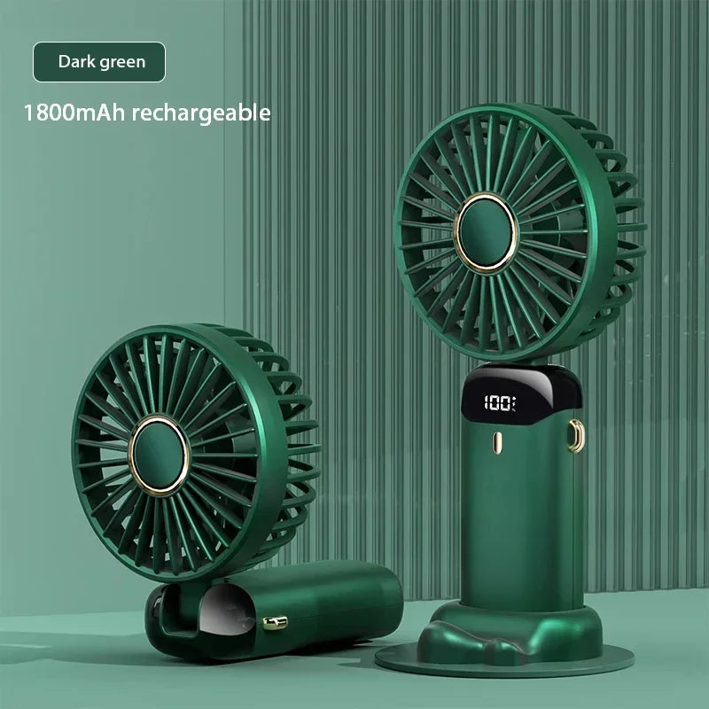 Portable Handheld Mini Fan – 5-Speed Foldable Neck Fan with Phone Stand, Digital Display & 1800mAh Battery