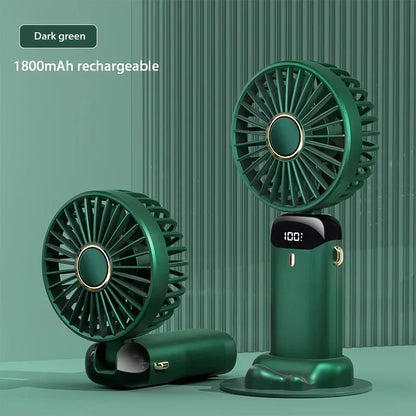 Portable Handheld Mini Fan – 5-Speed Foldable Neck Fan with Phone Stand, Digital Display & 1800mAh Battery