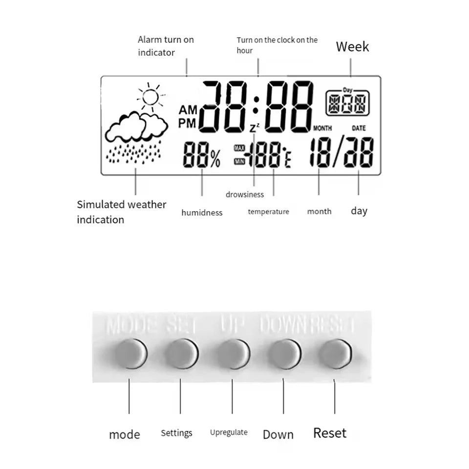 Smart LCD Desktop Alarm Clock – Digital Calendar, Temperature & Humidity Display
